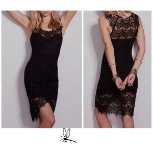 INTIMATELY Free People Women Peekaboo Dress Size XS Black Cap Sleeve Crocheted